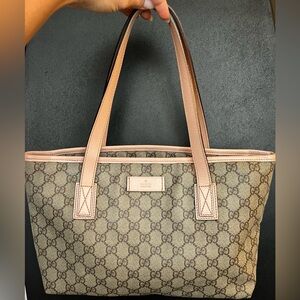 Gucci Brown GG Supreme Tote Bag Pink Beige